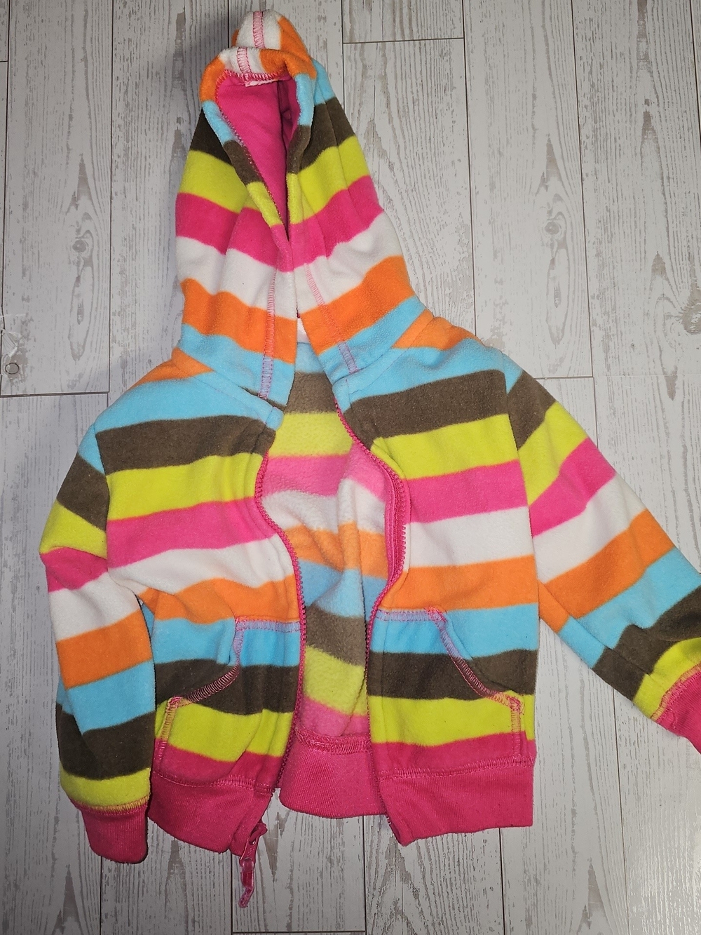 Carter's Multicolor Striped Hooded Zip Sweatshirt - Pink, Blue & Orange